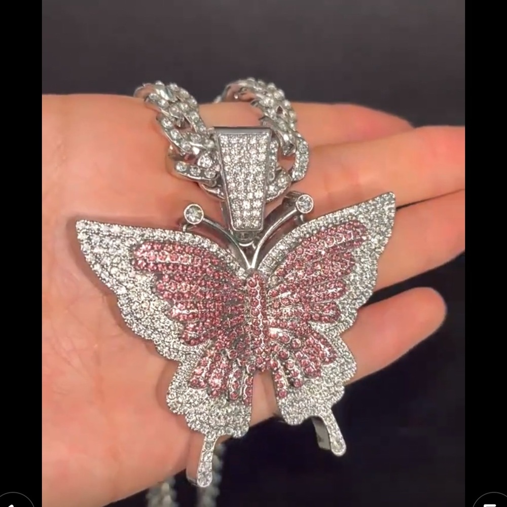 Elegant Pink Butterfly Necklace- Fashion Jewelry - Picture 6 of 12